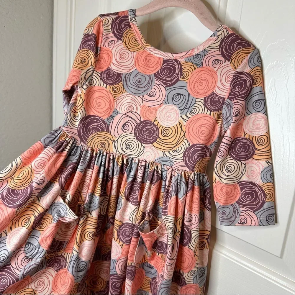 Mila & Rose Multicolor Pink Purple Orange Rose Chore Pocket Swing Dress 4T Boho